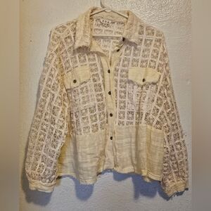 POL Cream Lace Button-Up Blouse